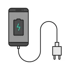 Telefon podłączony do ładowarki. Sprawdz port ładowania USB, bo bateria jest prawie pełna.