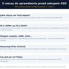 Jaki SSD do laptopa? Sprawdź złącze (M.2, SATA), protokół (NVMe/SATA), długość modułu i generację PCIe. Policz opłacalność.