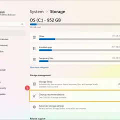 Jak wyczyścić dysk w laptopie? W sekcji "Zarządzanie dyskiem" kliknij "Rekomendacje dotyczące czyszczenia", aby zwolnić ponad 5 GB miejsca.