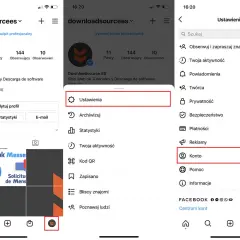 Jak przywrócić usunięty post na Instagramie? Zobacz, jak przejść do Ustawień, a następnie Konta, by odzyskać dane.