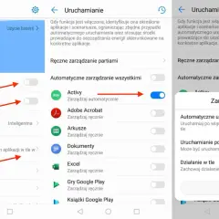 Ekran pokazuje, jak wyłączyć optymalizację baterii, zarządzając ręcznie uruchamianiem aplikacji.