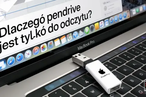 MacBook Pro nie widzi pendrive. Na ekranie pytanie: "Dlaczego pendrive jest tylko do odczytu?".