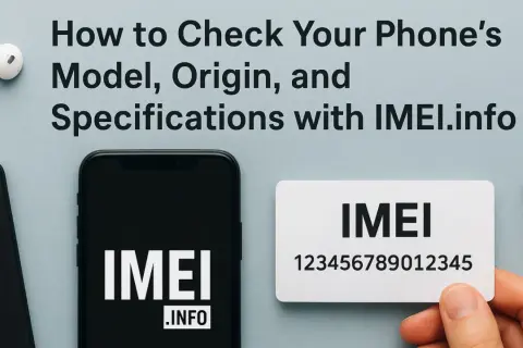Dowiedz się, jak sprawdzić parametry telefonu, model i pochodzenie za pomocą numeru IMEI. Na zdjęciu telefon, słuchawki i karta z numerem IMEI.