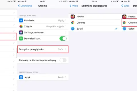 Jak ustawić domyślną przeglądarkę na telefonie: wybierz Chrome z listy dostępnych aplikacji.