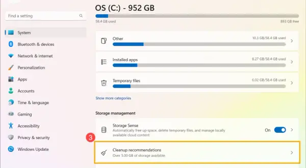 Jak wyczyścić dysk w laptopie? W sekcji "Zarządzanie dyskiem" kliknij "Rekomendacje dotyczące czyszczenia", aby zwolnić ponad 5 GB miejsca.