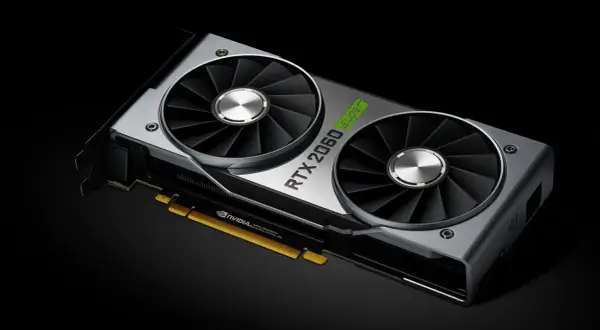 Karta graficzna NVIDIA RTX 2060 Super z dwoma wentylatorami, gotowa do obsługi gier dzięki wydajnemu video ram.