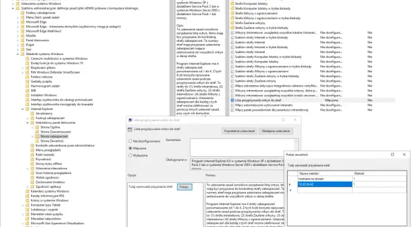 Jak wyłączyć hasło w Win 10? Włącz "Lista przypisywanie witryn do stref" i wybierz "Wyłączone".