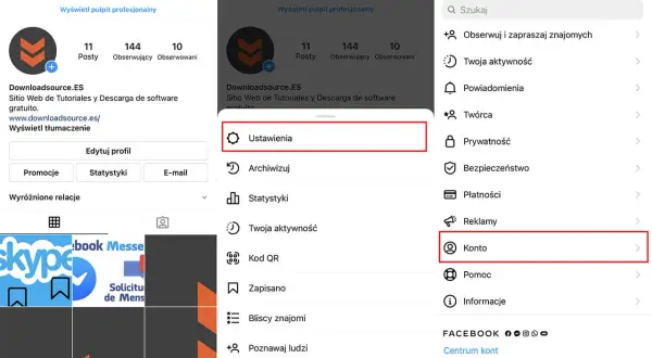 Jak przywrócić usunięty post na Instagramie? Zobacz, jak przejść do Ustawień, a następnie Konta, by odzyskać dane.