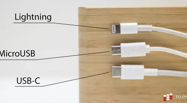Różne wejścia do telefonu: Lightning, MicroUSB i USB-C.