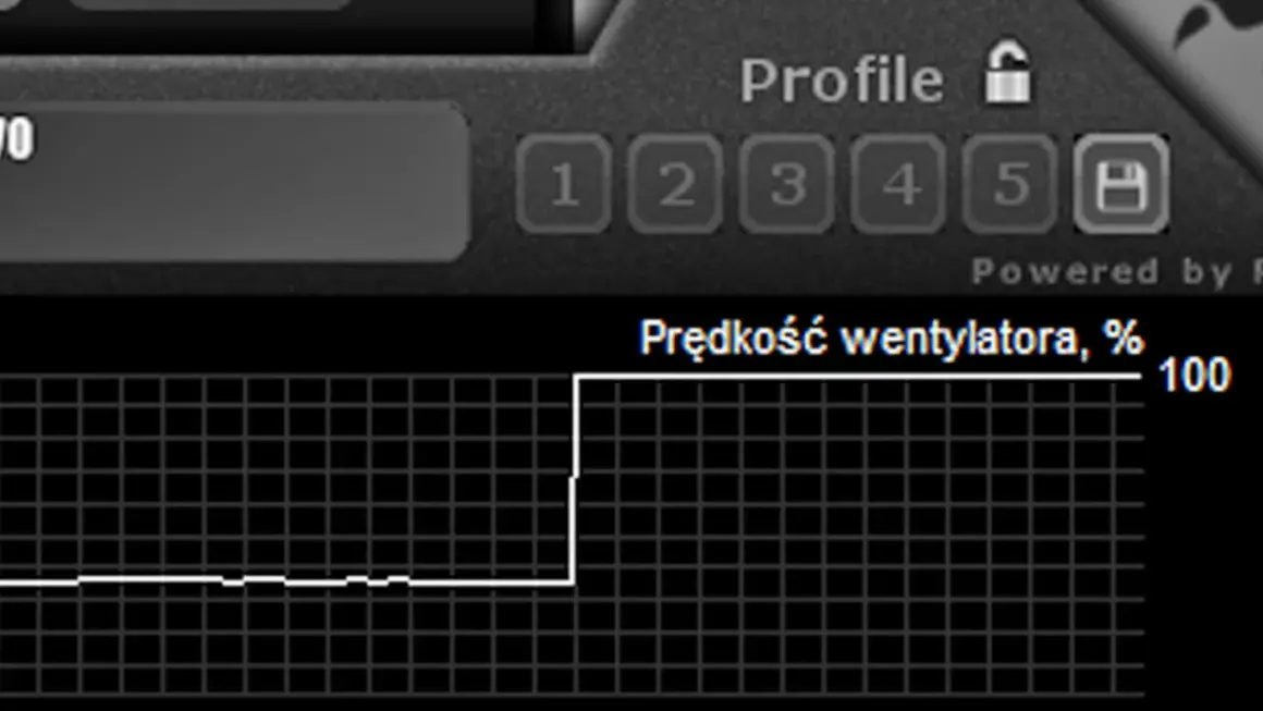 Wykres pokazuje nagły wzrost prędkości wentylatora, wyjaśniając, dlaczego laptop głośno chodzi.