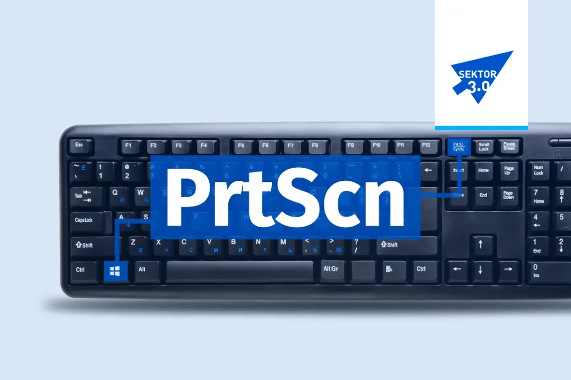 Print screen fragmentu ekranu z klawiaturą i napisem "PrtScn". Logo "SEKTOR 3.0" w prawym górnym rogu.