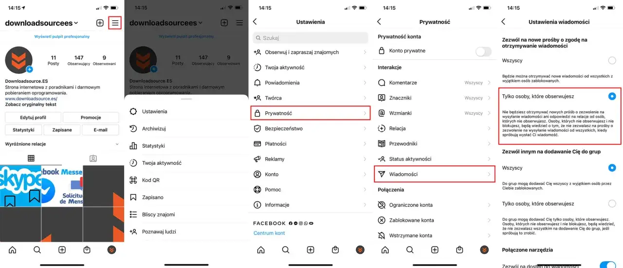 Ukryte wiadomości na Instagramie: ustawienia prywatności, aby kontrolować, kto może wysyłać Ci wiadomości.