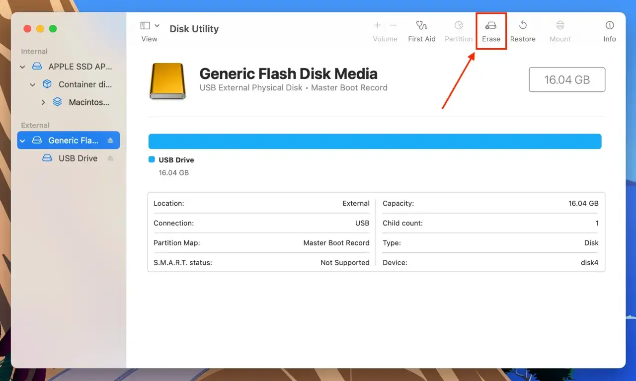 MacBook nie widzi pendrive. W Narzędziu dyskowym widać