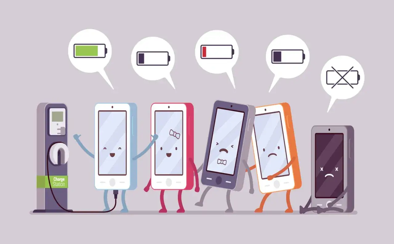 Telefon podłączony do stacji ładuje się, podczas gdy inne telefony mają rozładowane baterie. Dowiedz się, jak szybko naładować telefon!