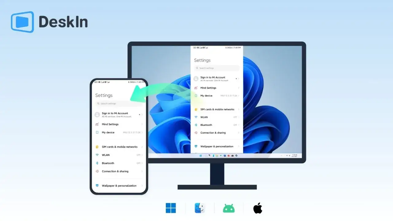 Jak połączyć telefon z laptopem? Ekran telefonu z ustawieniami synchronizuje się z ekranem komputera, pokazując łatwe połączenie.
