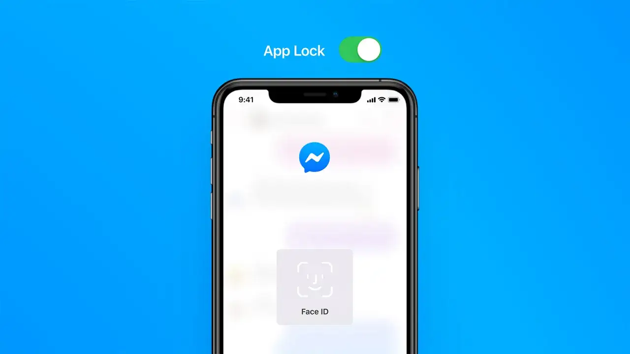 Jak ustawić Face ID na Messengerze? Ikona Face ID na ekranie telefonu iPhone, gdy włączona jest blokada aplikacji.