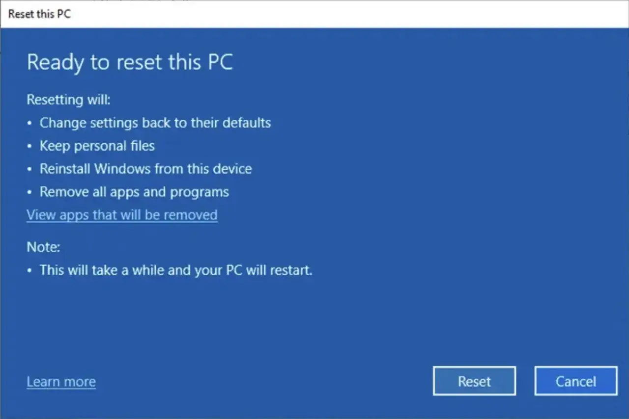 Gotowy do reset laptopa. Przywrócenie ustawień domyślnych, zachowanie plików, reinstalacja Windows.
