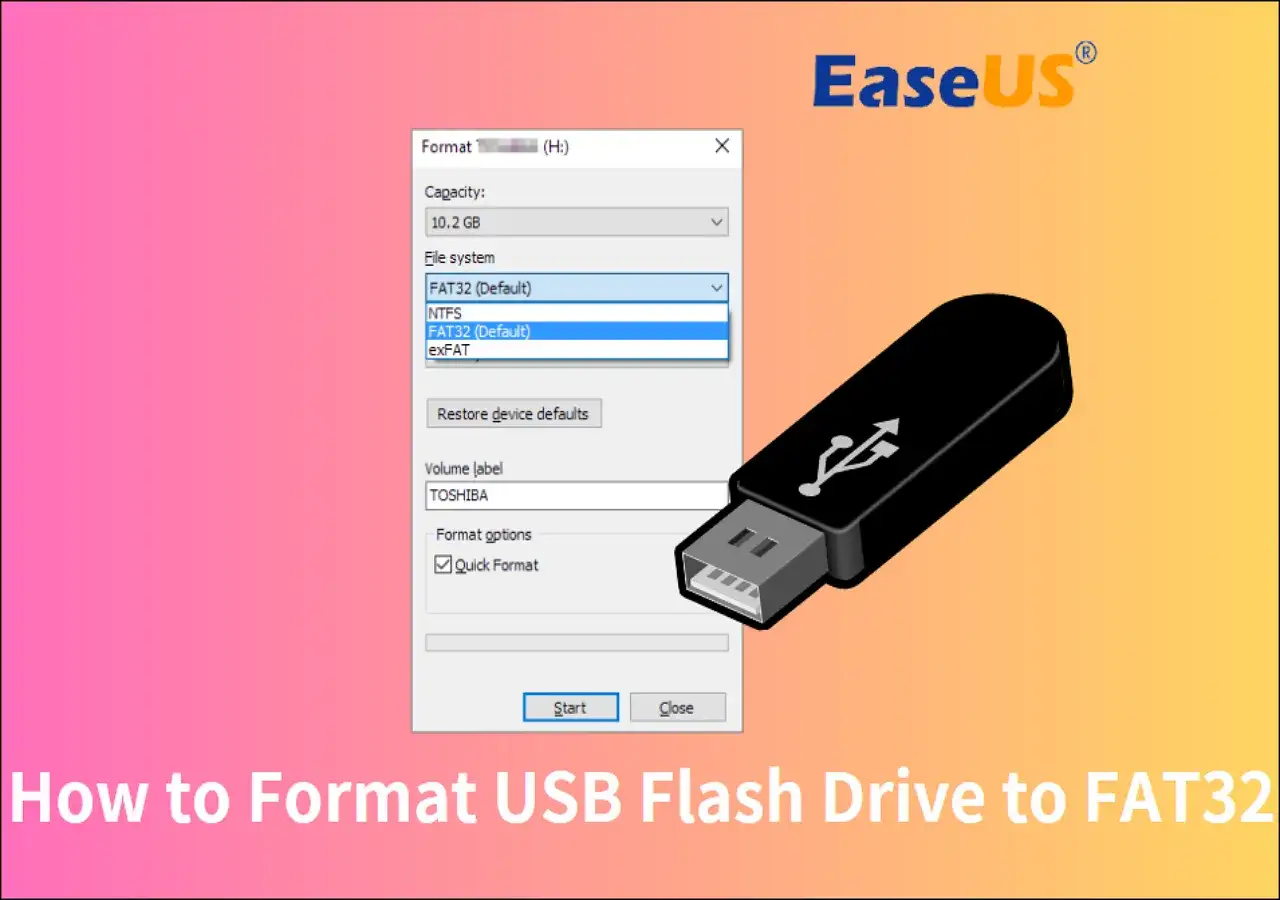 Jak sformatować pendrive do FAT32? Okno formatowania dysku USB z opcją wyboru systemu plików FAT32.