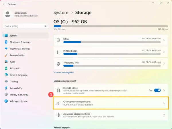 Jak wyczyścić dysk w laptopie? W sekcji "Zarządzanie dyskiem" kliknij "Rekomendacje dotyczące czyszczenia", aby zwolnić ponad 5 GB miejsca.