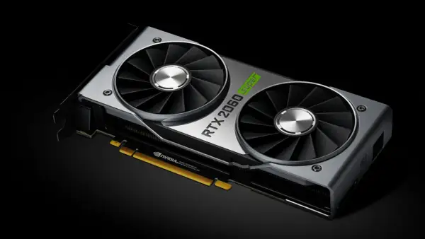 Karta graficzna NVIDIA RTX 2060 Super z dwoma wentylatorami, gotowa do obsługi gier dzięki wydajnemu video ram.